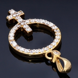 Anhänger in Form des Symbols für Weiblichkeit (Female, Mädchen, Frau, weiblich) mit Zirkoniabesatz aus 585er 14K Gold