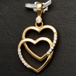 Verschlungene Herzen aus Gold - Herz-Anhänger aus edlem 585 / 14K Gelbgold mit Zirkoniabesatz