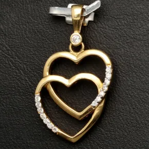 Verschlungene Herzen aus Gold - Herz-Anhänger aus edlem 585 / 14K Gelbgold mit Zirkoniabesatz