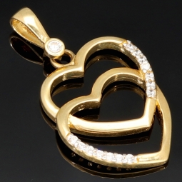 Verschlungene Herzen aus Gold - Herz-Anhänger aus edlem 585 / 14K Gelbgold mit Zirkoniabesatz