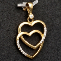 Verschlungene Herzen aus Gold - Herz-Anhänger aus edlem 585 / 14K Gelbgold mit Zirkoniabesatz
