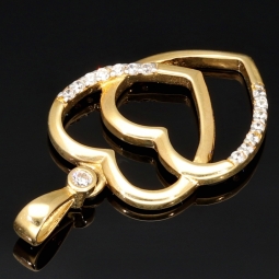 Verschlungene Herzen aus Gold - Herz-Anhänger aus edlem 585 / 14K Gelbgold mit Zirkoniabesatz