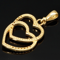 Verschlungene Herzen aus Gold - Herz-Anhänger aus edlem 585 / 14K Gelbgold mit Zirkoniabesatz