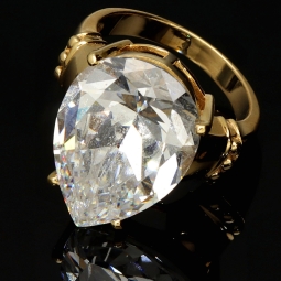 Prunkvoller Ring aus 585 / 14K Gold für Damen mit einem großen, funkelnden Zirkonia bestückt  (ca. 50-51 RG)