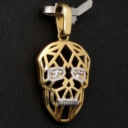 Totenkopf-Anhänger in modernem Bicolor Design aus 14K 585 Gold (Gelbgold und Weißgold) mit Zirkoniabesatz