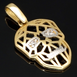 Totenkopf-Anhänger in modernem Bicolor Design aus 14K 585 Gold (Gelbgold und Weißgold) mit Zirkoniabesatz