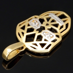 Totenkopf-Anhänger in modernem Bicolor Design aus 14K 585 Gold (Gelbgold und Weißgold) mit Zirkoniabesatz