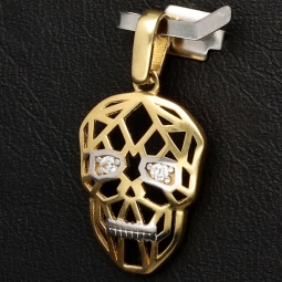 Totenkopf-Anhänger in modernem Bicolor Design aus 14K 585 Gold (Gelbgold und Weißgold) mit Zirkoniabesatz