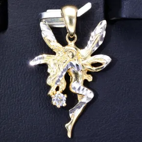 Fantasievoll designter Fee- / Engel- Anhänger aus glänzendem, hochwertigem 14k / 585 Gold (Bicolor - Weißgold und Gelbgold) besetzt mit einem Zirkonia
