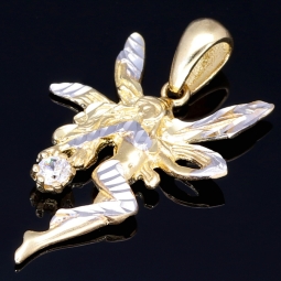 Fantasievoll designter Fee- / Engel- Anhänger aus glänzendem, hochwertigem 14k / 585 Gold (Bicolor - Weißgold und Gelbgold) besetzt mit einem Zirkonia