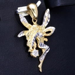 Fantasievoll designter Fee- / Engel- Anhänger aus glänzendem, hochwertigem 14k / 585 Gold (Bicolor - Weißgold und Gelbgold) besetzt mit einem Zirkonia