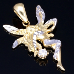Fantasievoll designter Fee- / Engel- Anhänger aus glänzendem, hochwertigem 14k / 585 Gold (Bicolor - Weißgold und Gelbgold) besetzt mit einem Zirkonia