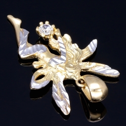 Fantasievoll designter Fee- / Engel- Anhänger aus glänzendem, hochwertigem 14k / 585 Gold (Bicolor - Weißgold und Gelbgold) besetzt mit einem Zirkonia