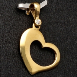 Herz aus Gold - Herz-Anhänger aus funkelndem 585 / 14K Gelbgold mit Zirkoniabesatz