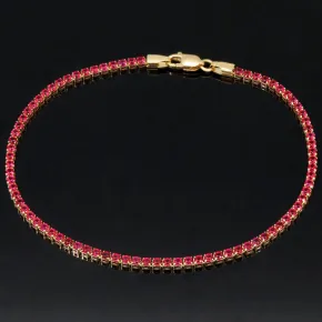 Fein gearbeitetes Tennisarmband aus edlem 585 / 14K Gold mit funkelnden pink-lila Zirkoniasteinen besetzt (ca. 17,5 cm)