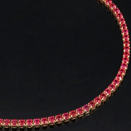 Fein gearbeitetes Tennisarmband aus edlem 585 / 14K Gold mit funkelnden pink-lila Zirkoniasteinen besetzt (ca. 17,5 cm)