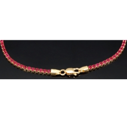 Fein gearbeitetes Tennisarmband aus edlem 585 / 14K Gold mit funkelnden pink-lila Zirkoniasteinen besetzt (ca. 17,5 cm)