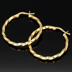 Glänzend polierte Twist - Creolen aus edlem Gold (14K 585 Gelbgold)