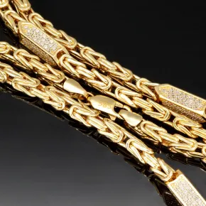 Bling-Bling Königskette mit Zirkoniabesatz aus 14K 585er Gold (Gelbgold) - ca. 65cm, 4,5 mm, 28,9g