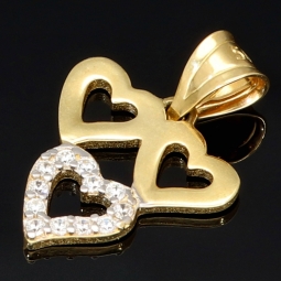 Stilvoller Herz-Anhänger aus hochwertigem 585er 14K Gold (Bicolor - Gelbgold und Weißgold) mit funkelnden Zirkonia
