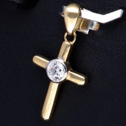 Eleganter Kreuz-Anhänger aus edlem 585er (14 Karat) Gelbgold mit funkelndem Zirkoniabesatz