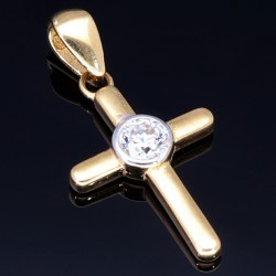 Eleganter Kreuz-Anhänger aus edlem 585er (14 Karat) Gelbgold mit funkelndem Zirkoniabesatz