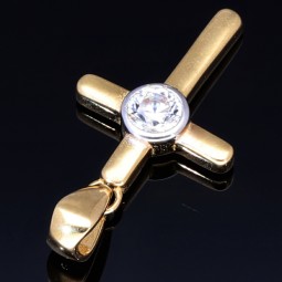 Eleganter Kreuz-Anhänger aus edlem 585er (14 Karat) Gelbgold mit funkelndem Zirkoniabesatz