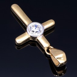 Eleganter Kreuz-Anhänger aus edlem 585er (14 Karat) Gelbgold mit funkelndem Zirkoniabesatz