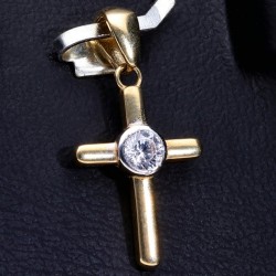 Eleganter Kreuz-Anhänger aus edlem 585er (14 Karat) Gelbgold mit funkelndem Zirkoniabesatz