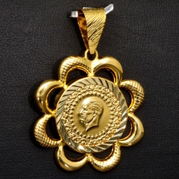 Osmanischer, türkischer Kurush-Anhänger (Çeyrek Cumhuriyet) mit der Darstellung Kemal Atatürk, mit feinen Details, hochwertigem Gold (14K 585 Gelbgold)