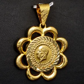 Osmanischer, türkischer Kurush-Anhänger (Çeyrek Cumhuriyet) mit der Darstellung Kemal Atatürk, mit feinen Details, hochwertigem Gold (14K 585 Gelbgold)
