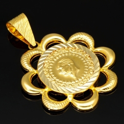 Osmanischer, türkischer Kurush-Anhänger (Çeyrek Cumhuriyet) mit der Darstellung Kemal Atatürk, mit feinen Details, hochwertigem Gold (14K 585 Gelbgold)