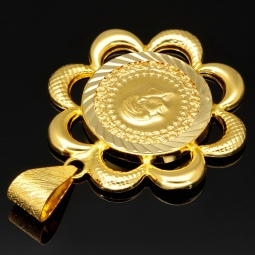 Osmanischer, türkischer Kurush-Anhänger (Çeyrek Cumhuriyet) mit der Darstellung Kemal Atatürk, mit feinen Details, hochwertigem Gold (14K 585 Gelbgold)