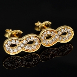 Trendige Infinity-Ohrstecker - Unendlichkeitssymbol-Ohrstecker aus hochwertigem 585 / 14K Gold mit feinem Zirkonia