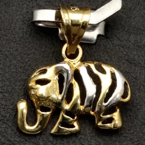 Exquisiter Elefanten-Anhänger aus funkelndem 14K 585 Bicolor Gold (Gelb- und Weissgold)