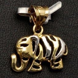 Exquisiter Elefanten-Anhänger aus funkelndem 14K 585 Bicolor Gold (Gelb- und Weissgold)