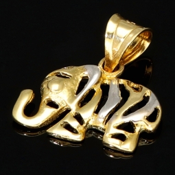 Exquisiter Elefanten-Anhänger aus funkelndem 14K 585 Bicolor Gold (Gelb- und Weissgold)