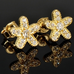 Edle Blumen-Ohrstecker in Blütenform (585er 14K) mit feinem, leuchtendem Zirkoniabesatz