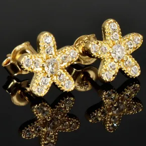 Edle Blumen-Ohrstecker in Blütenform (585er 14K) mit feinem, leuchtendem Zirkoniabesatz