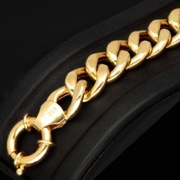 Exklusives Panzerarmband aus hochwertigem, hochglanzpoliertem 585er Gelbgold (14 Karat) mit einer Breite von ca. 9 mm und einer Länge von ca. 20,5 cm