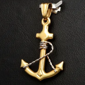 Hochwertig gearbeiteter Anker-Anhänger aus funkelndem Bicolor 14k / 585 Gold (Gelbgold und Weißgold)