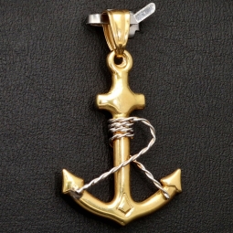 Hochwertig gearbeiteter Anker-Anhänger aus funkelndem Bicolor 14k / 585 Gold (Gelbgold und Weißgold)