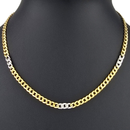 Außergewöhnliche Panzerkette aus edlem 8K, 333 Bicolor Gold (Gelbgold und Weißgold) mit feinem Zirkoniabesatz in ca. 43cm und 5mm, ca. 9,4g