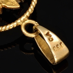 Blumentopf-Anhänger aus 333er 8k Bicolor Gold (Gelb- und Weißgold) mit detailreichem Dekor und in feinster Präzision Zirkonia besetzt