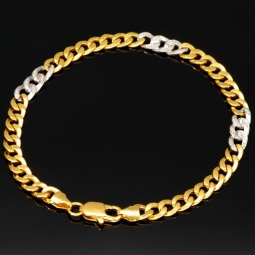 Panzerarmband in außergewöhnlichem Design aus funkelndem  8K, 333 Bicolor Gold (Gelbgold und Weißgold) mit Zirkonia in ca. 19,5cm und 5mm