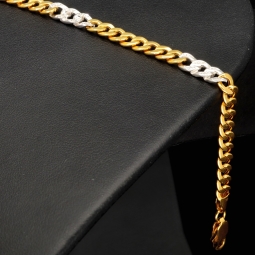 Panzerarmband in außergewöhnlichem Design aus funkelndem  8K, 333 Bicolor Gold (Gelbgold und Weißgold) mit Zirkonia in ca. 19,5cm und 5mm