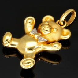 Hochwertig gearbeiteter Teddy Bär-Anhänger aus edlem 9K 375 Gelbgold und Weißgold in Bicolor-Design mit feinem Zirkoniabesatz