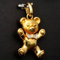 Hochwertig gearbeiteter Teddy Bär-Anhänger aus edlem 9K 375 Gelbgold und Weißgold in Bicolor-Design mit feinem Zirkoniabesatz