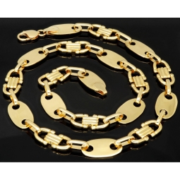 Exklusiver Mix aus Plattenkette / Plättchenkette und Steigbügelkette aus funkelndem 585er 14 Karat Gold (Gelbgold) (ca. 65cm, in eindrucksvoller Breite von von 14mm)
