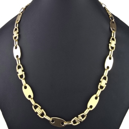 Exklusiver Mix aus Plattenkette / Plättchenkette und Steigbügelkette aus funkelndem 585er 14 Karat Gold (Gelbgold) (ca. 65cm, in eindrucksvoller Breite von von 14mm)
